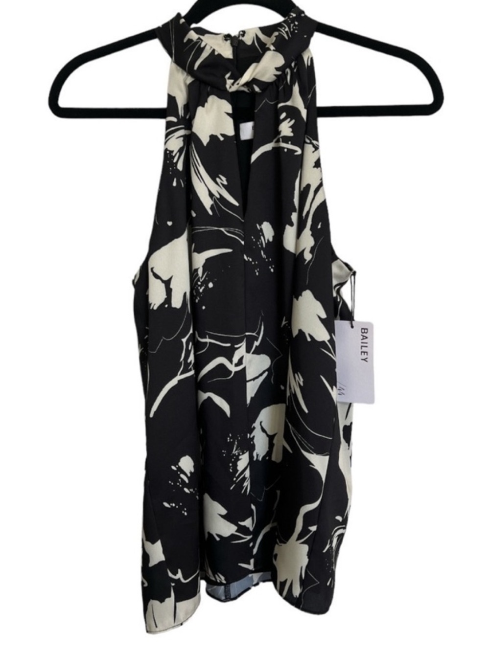 Bailey 44 Marina Black & Ivory Abstract Floral Halter Top
